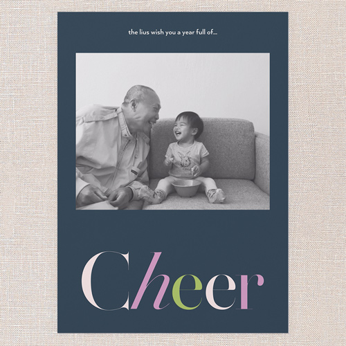 Tilted Greeting New Year's Card, Blue, 5x7 Flat, New Year, Pearl Shimmer Cardstock, Square, Feather