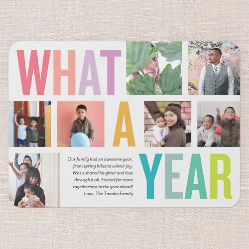 Colorful Memories Montage New Year's Card, Grey, 5x7 Flat, New Year, Pearl Shimmer Cardstock, Rounded