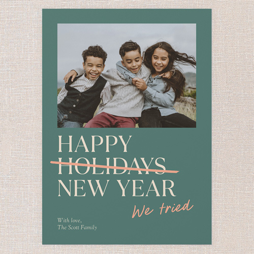 Delayed Delight New Year's Card, Green, 5x7 Flat, New Year, Luxe Double-Thick Cardstock, Square, Evergreen