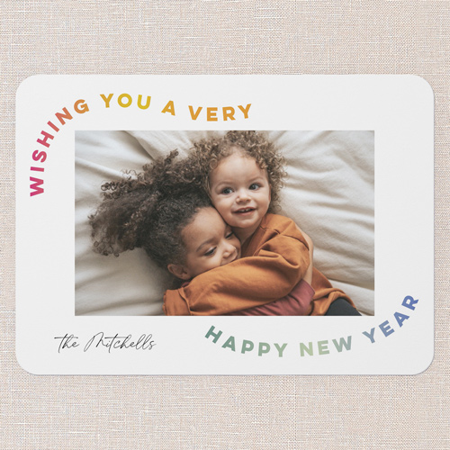 Wavy Colors New Year's Card, White, 5x7 Flat, New Year, Pearl Shimmer Cardstock, Rounded