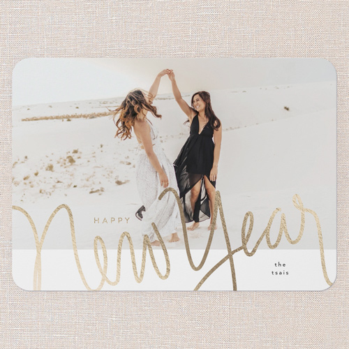 Chic Script New Year's Card, White, 5x7 Flat, New Year, Standard Smooth Cardstock, Rounded, White