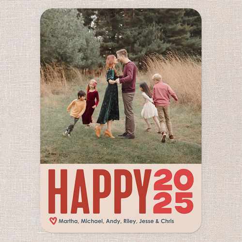 Jolly Year New Year's Card, Red, 5x7 Flat, New Year, Pearl Shimmer Cardstock, Rounded