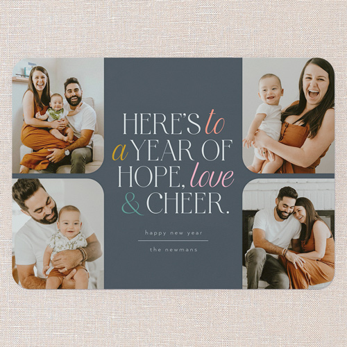 Hope Love Cheer New Year's Card, Blue, 5x7 Flat, New Year, Standard Smooth Cardstock, Rounded, Navy