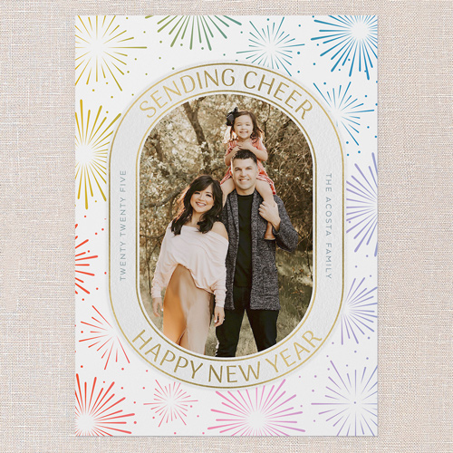 Festive Fireworks New Year's Card, Pink, 5x7 Flat, New Year, 100% Recycled Cardstock , Square