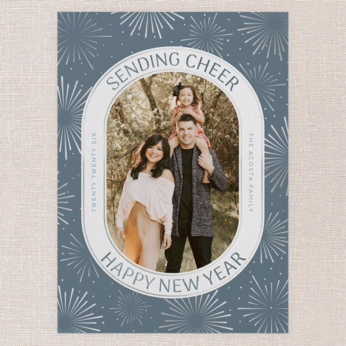 Festive Fireworks New Year's Card, Blue, 5x7 Flat, New Year, Pearl Shimmer Cardstock, Square, Blue