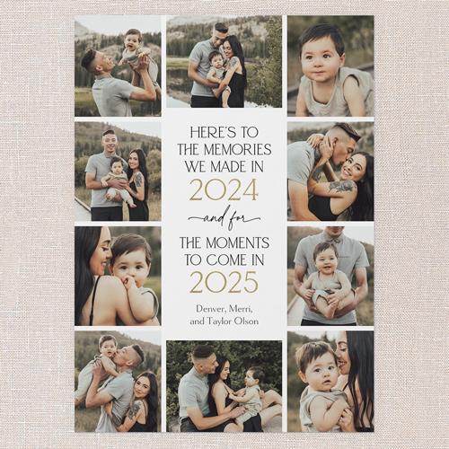 Memorable Memories New Year's Card, White, 5x7 Flat, New Year, Pearl Shimmer Cardstock, Square