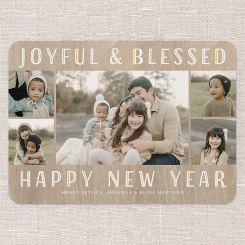 Rustic Joyful Wishes New Year's Card, Beige, 5x7 Flat, New Year, Standard Smooth Cardstock, Rounded, Nude