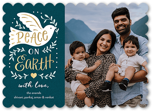 Peace Family Photo Religious Christmas Card, Blue, 5x7 Flat, Religious, Matte, Signature Smooth Cardstock, Scallop