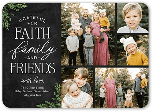 Faith and Family Religious Christmas Card, Black, 5x7, Religious, Pearl Shimmer Cardstock, Rounded