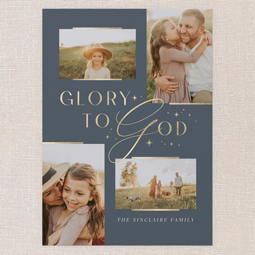 Gleaming Glory Religious Christmas Card, Blue, 5x7 Flat, Religious, 100% Recycled Cardstock , Square, Navy