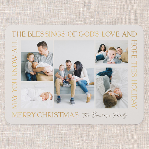 Blessings All Around Religious Christmas Card, Grey, 5x7 Flat, Religious, 100% Recycled Cardstock , Rounded, Whisper Gray