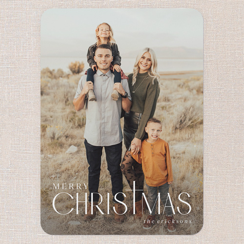 Christmas Cross Religious Christmas Card, White, 5x7 Flat, Religious, Pearl Shimmer Cardstock, Rounded, White