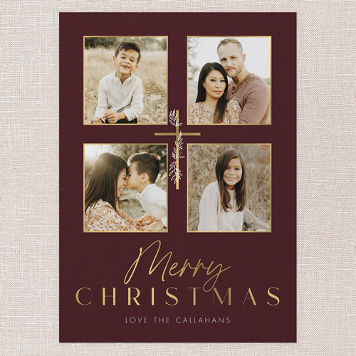 Decorated Cross Religious Christmas Card, Red, 5x7 Flat, Religious, Pearl Shimmer Cardstock, Square, Red