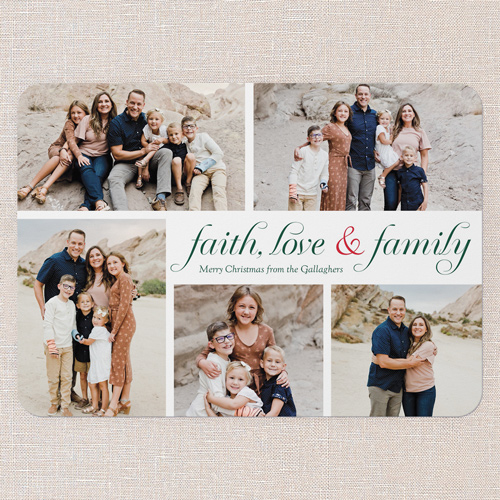 Faith Family Religious Christmas Card, White, 5x7 Flat, Religious, Pearl Shimmer Cardstock, Rounded, White