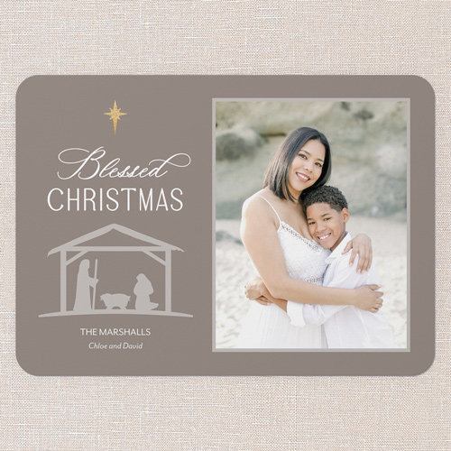 Holy Night Greetings Religious Christmas Card, Brown, 5x7 Flat, Religious, 100% Recycled Cardstock , Rounded, Brown