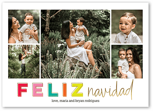 Colorful Modern Tarjeta de Navidad, Red, 5x7 Flat, Feliz Navidad, Standard Smooth Cardstock, Square