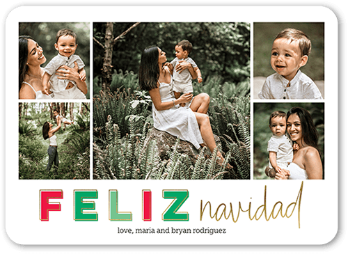 Colorful Modern Tarjeta de Navidad, Green, 5x7 Flat, Feliz Navidad, Standard Smooth Cardstock, Rounded