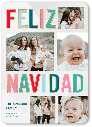 Bright Feliz Tarjeta de Navidad, Blue, 5x7 Flat, Feliz Navidad, 100% Recycled Cardstock , Rounded