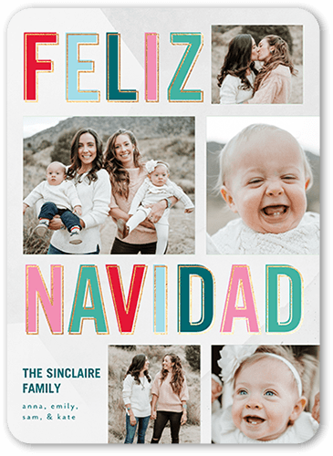 Bright Feliz Tarjeta de Navidad, Blue, 5x7 Flat, Feliz Navidad, Standard Smooth Cardstock, Rounded