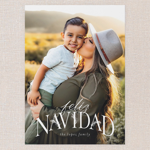 Standout Sentiment Tarjeta de Navidad, White, 5x7 Flat, Feliz Navidad, Standard Smooth Cardstock, Square, White