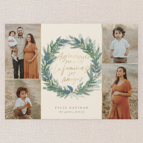 Wonderous Wreath Tarjeta de Navidad, Beige, 5x7 Flat, Feliz Navidad, Standard Smooth Cardstock, Square, Cream