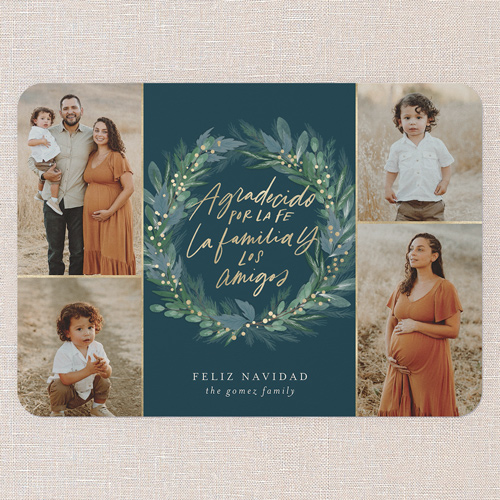 Wonderous Wreath Tarjeta de Navidad, Blue, 5x7 Flat, Feliz Navidad, Matte, Signature Smooth Cardstock, Rounded, Nautical