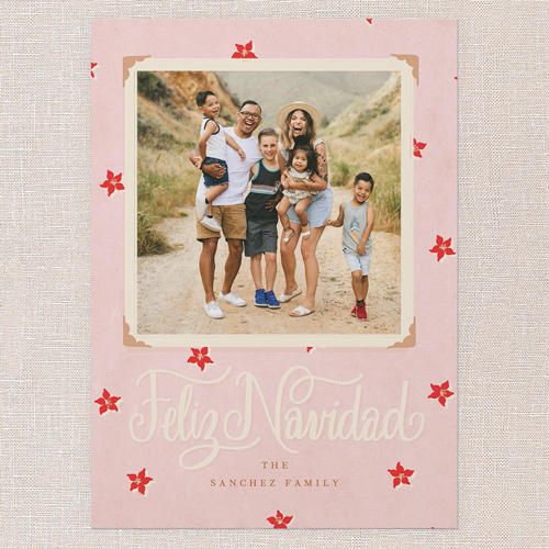 Festive Poinsettia Tarjeta de Navidad, Pink, 5x7 Flat, Feliz Navidad, 100% Recycled Cardstock , Square, Ballet