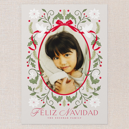 Peaceful Gathering Tarjeta de Navidad, Grey, 5x7 Flat, Feliz Navidad, Luxe Double-Thick Cardstock, Square, Whisper Gray