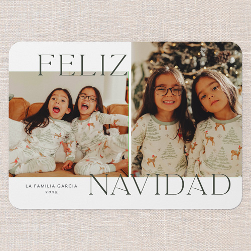 Minimalist Spirit Tarjeta de Navidad, White, 5x7 Flat, Feliz Navidad, Standard Smooth Cardstock, Rounded, White