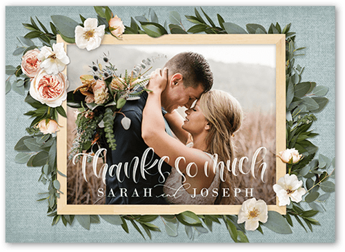 Bohemian Flowers Wedding Thank You Card, Green, 5x7 Flat, Matte, Signature Smooth Cardstock, Square
