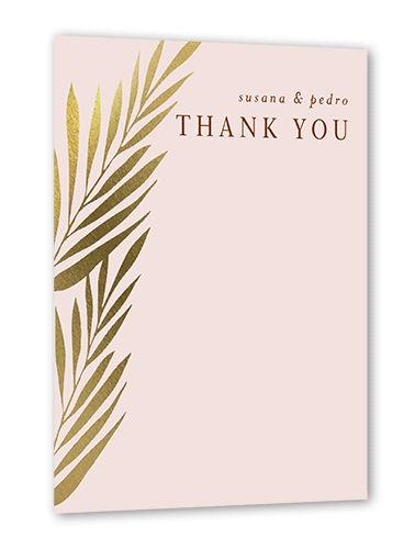 Brilliant Pampas Wedding Thank You Card, Brown, Gold Foil, 5x7 Flat, Pearl Shimmer Cardstock, Square