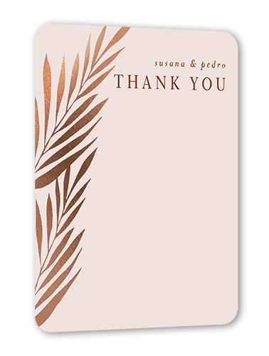 Brilliant Pampas Wedding Thank You Card, Brown, Rose Gold Foil, 5x7, Matte, Signature Smooth Cardstock, Rounded