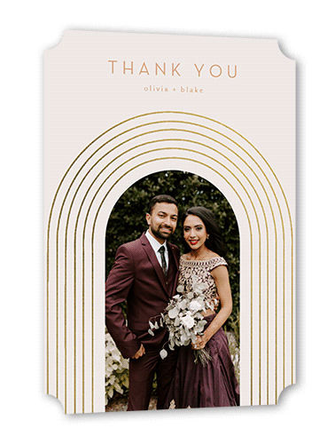 Arch Skyward Wedding Thank You Card, Grey, Gold Foil, 5x7, Pearl Shimmer Cardstock, Ticket