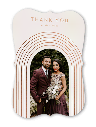 Arch Skyward Wedding Thank You Card, Grey, Rose Gold Foil, 5x7, Pearl Shimmer Cardstock, Bracket