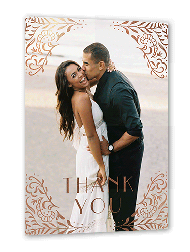 Wonderful Weave Thank You Card, Orange, Rose Gold Foil, 5x7, Pearl Shimmer Cardstock, Square