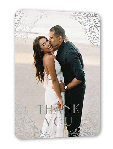 Wonderful Weave Thank You Card, Orange, Silver Foil, 5x7 Flat, Matte, Signature Smooth Cardstock, Rounded, Caramel