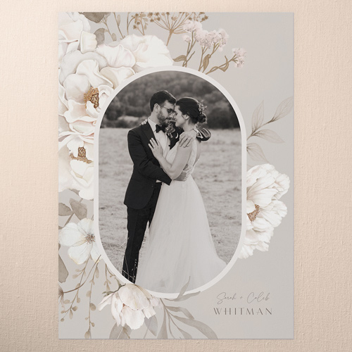 Full Bloom Wedding Thank You Card, Gray, 5x7 Flat, Pearl Shimmer Cardstock, Square
