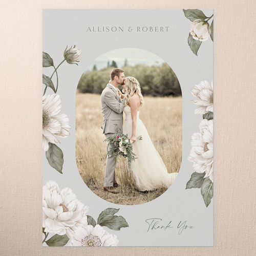 Peaceful Flowers Wedding Thank You Card, Grey, 5x7 Flat, Matte, Signature Smooth Cardstock, Square, Silver
