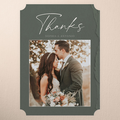 Torn Textures Wedding Thank You Card, Green, 5x7 Flat, Pearl Shimmer Cardstock, Ticket