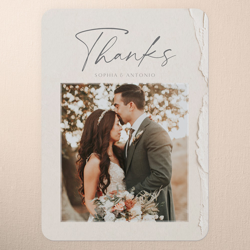 Torn Textures Wedding Thank You Card, Beige, 5x7 Flat, Standard Smooth Cardstock, Rounded, Apricot Mousse
