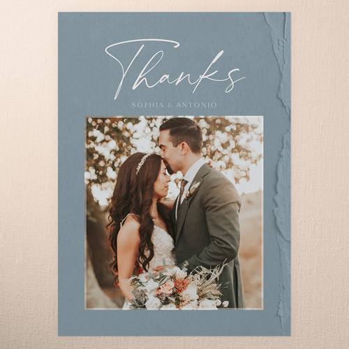 Torn Textures Wedding Thank You Card, Blue, 5x7 Flat, Pearl Shimmer Cardstock, Square