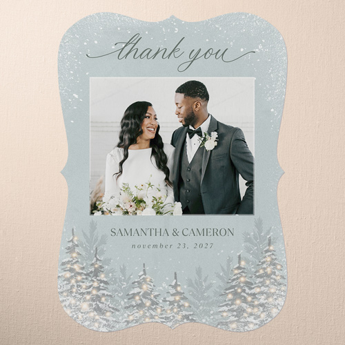 Snowy Wonderland Wedding Thank You Card, Green, 5x7 Flat, Pearl Shimmer Cardstock, Bracket