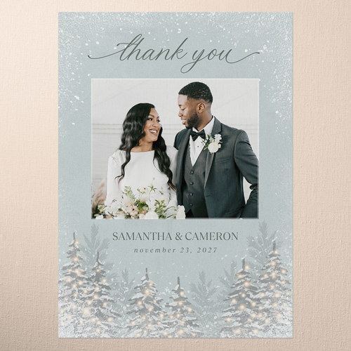 Snowy Wonderland Wedding Thank You Card, Green, 5x7 Flat, 100% Recycled Cardstock , Square, Green