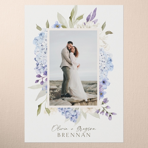 Hydrangea Highlight Wedding Thank You Card, Blue, 5x7 Flat, 100% Recycled Cardstock , Square, Blue