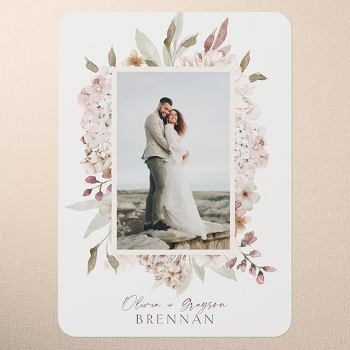 Hydrangea Highlight Wedding Thank You Card, Pink, 5x7 Flat, 100% Recycled Cardstock , Rounded