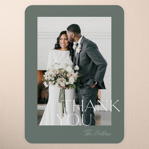 Staggered Type Wedding Thank You Card, Green, 5x7 Flat, Matte, Signature Smooth Cardstock, Rounded