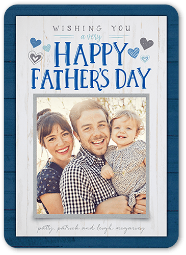 Rustic Hearts Father's Day Card, Blue, 5x7 Flat, Pearl Shimmer Cardstock, Rounded