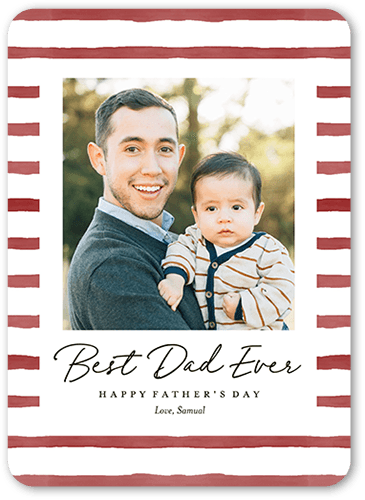 Watercolor Stripes Father's Day Card, Red, 5x7 Flat, Standard Smooth Cardstock, Rounded