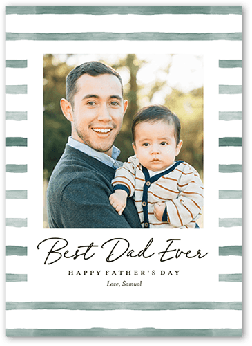 Watercolor Stripes Father's Day Card, Green, 5x7 Flat, Standard Smooth Cardstock, Square