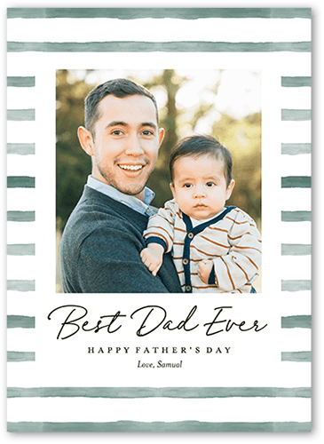 Watercolor Stripes Father's Day Card, Green, 5x7 Flat, 100% Recycled Cardstock , Square, Sage
